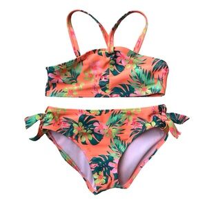 Cat & Jack Girls size 6/7 orange floral 2 piece swim suit